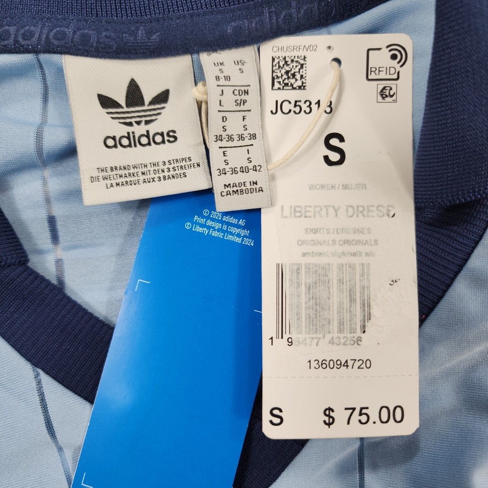 adidas Originals x Liberty London WOMENS S Blue Tonal Soccer Jersey Dress JC5313 - Picture 9 of 12